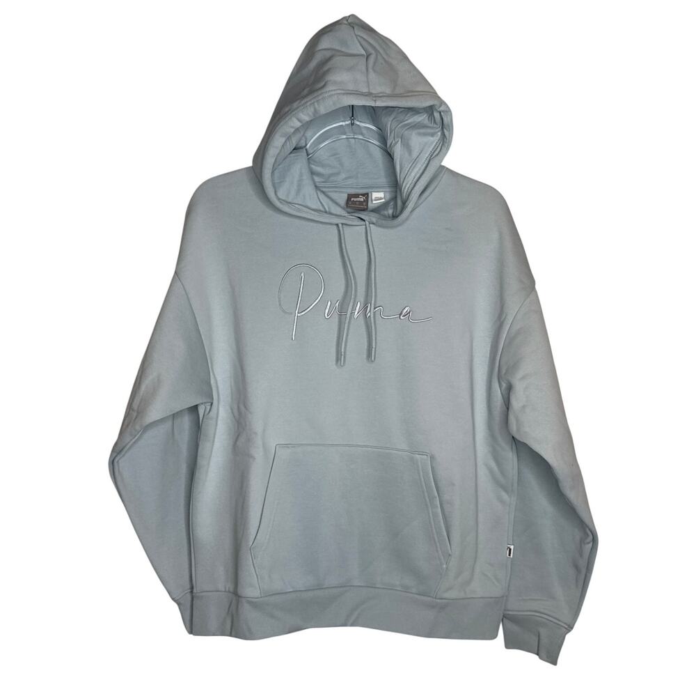 Puma Tonal Script Logo Hoodie Frosted Dew Light Blue NWT Size M Modern 2020s